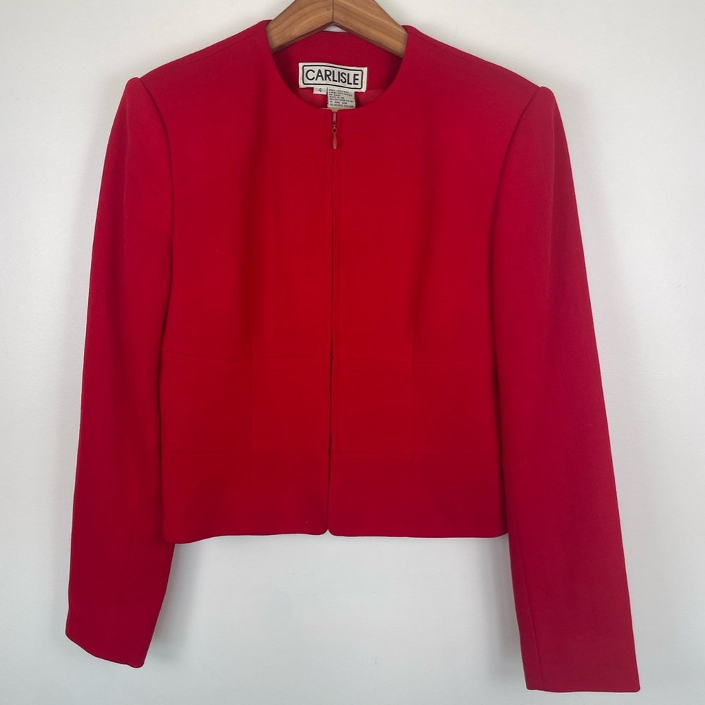 Vintage Carlisle Red Wool Blazer Quiet Luxury 90s Carolyn Bessette Style Minimal